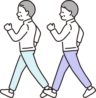 高齢の兄弟や友人同士が仲良く社会参加するイラスト	